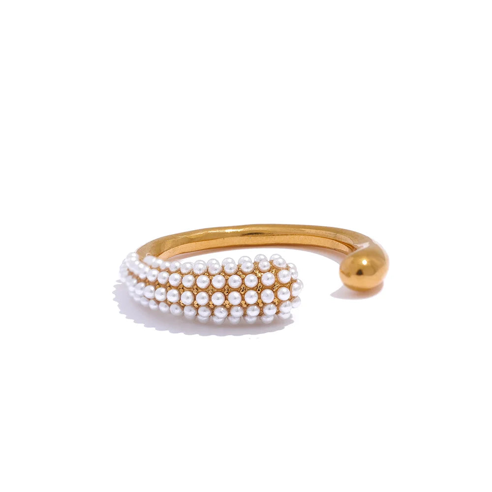 Set Spike Pearl: Bracelet + Earring + Ring (18K Gold Plated) | Luvesina