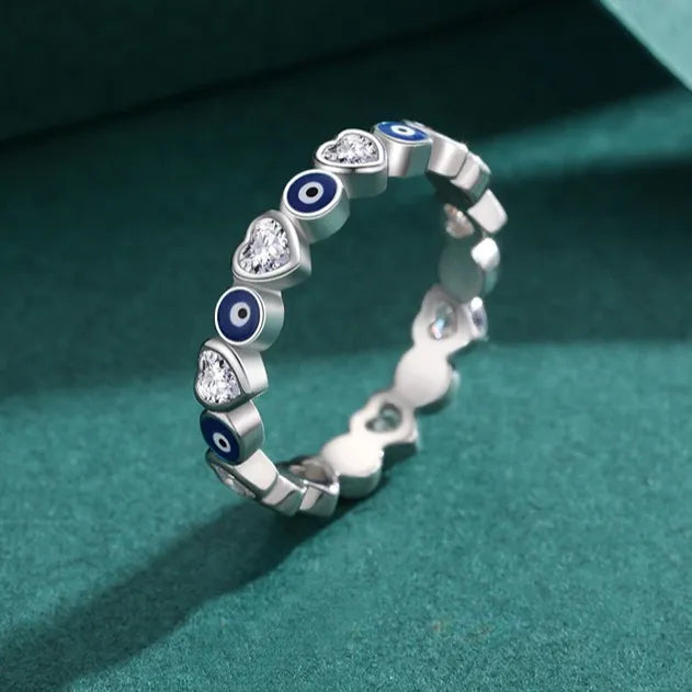 Turkish Eye and Heart Ring (Sterling Silver 925) | Luvesina