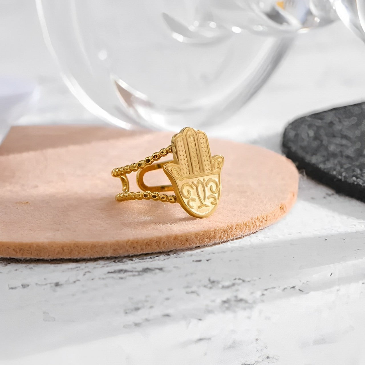 Hand of Fatima Hamsa Ring (18K Gold Plated) | Luvesina