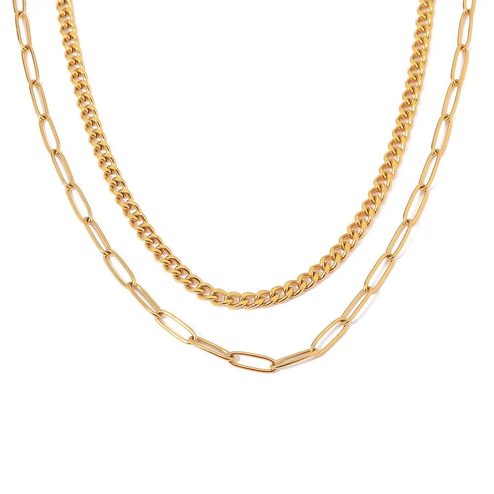 Mix Necklace Roma Chain and Links Rectangulares (18K Gold Plated) | Luvesina