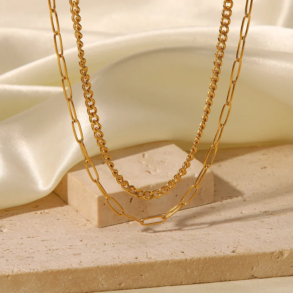 Mix Necklace Roma Chain and Links Rectangulares (18K Gold Plated) | Luvesina