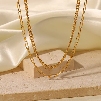 Mix Necklace Roma Chain and Links Rectangulares (18K Gold Plated) | Luvesina