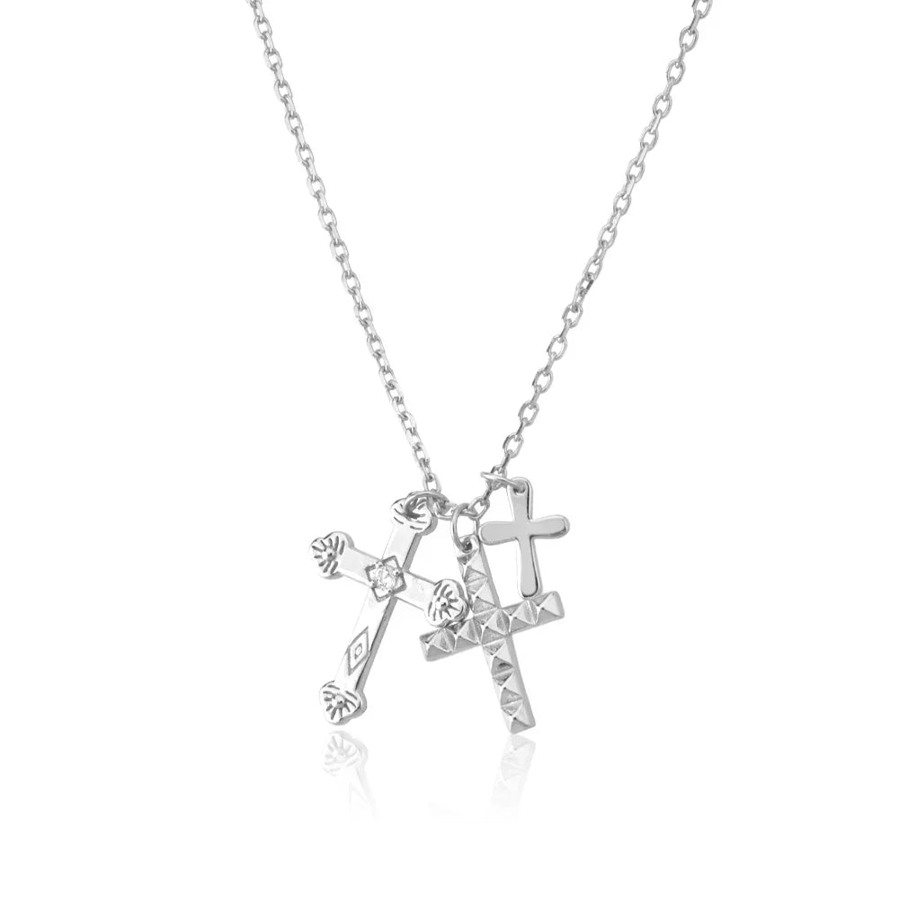 Cross Triple Circonias Necklace (18K Gold Plated) | Luvesina