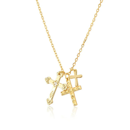 Cross Triple Circonias Necklace (18K Gold Plated) | Luvesina