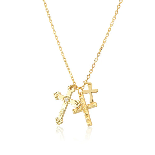 Cross Triple Circonias Necklace (18K Gold Plated) | Luvesina