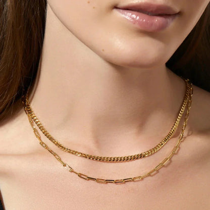 Mix Necklace Roma Chain and Links Rectangulares (18K Gold Plated) | Luvesina