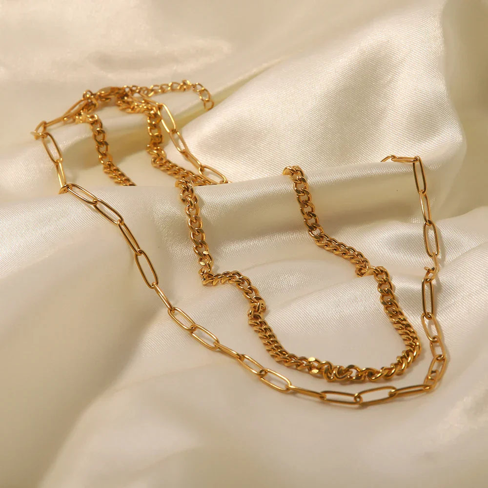 Mix Necklace Roma Chain and Links Rectangulares (18K Gold Plated) | Luvesina