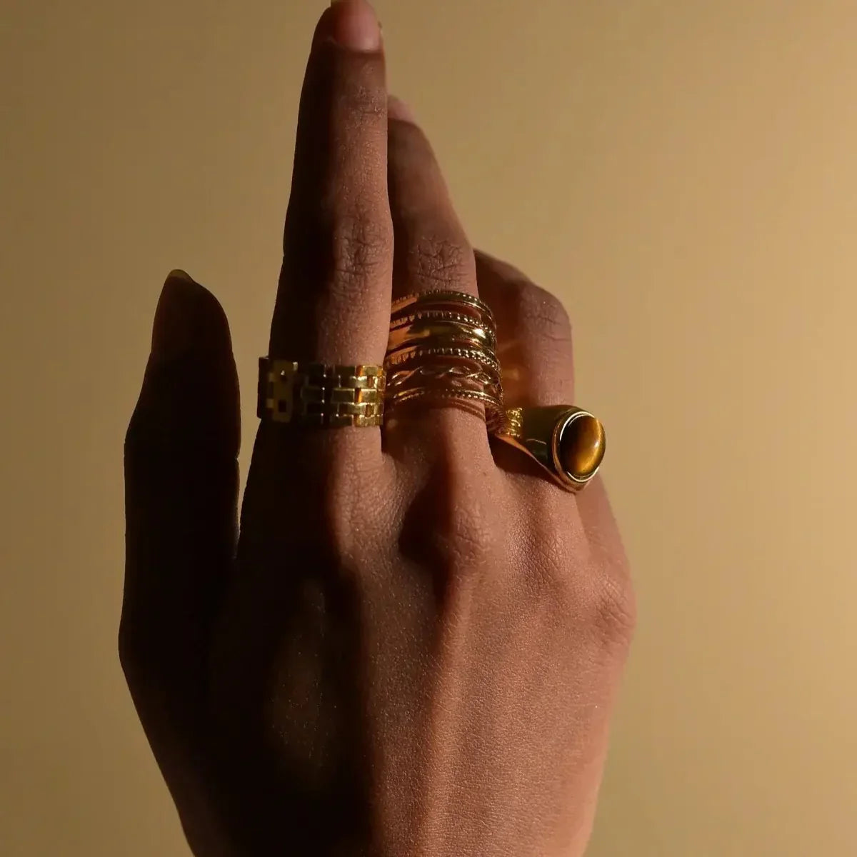 Long Chloé with Textures Ring (Gold Plated) | Luvesina