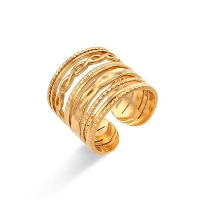 Long Chloé with Textures Ring (Gold Plated) | Luvesina
