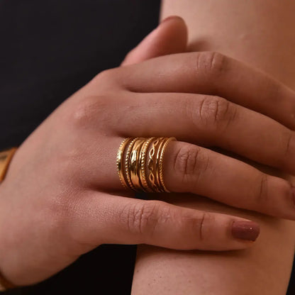 Long Chloé with Textures Ring (Gold Plated) | Luvesina