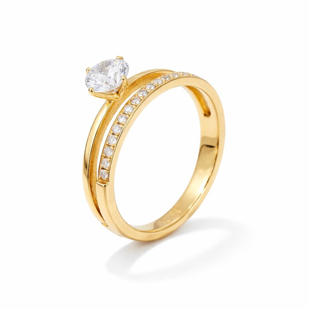 Double Studded Solitaire Ring (Gold Plated) | Luvesina