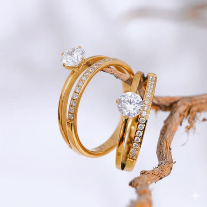Double Studded Solitaire Ring (Gold Plated) | Luvesina