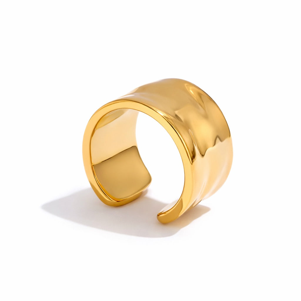 Sicilia Hammered Texture Adjustable Ring (18K Gold Plated) | Luvesina