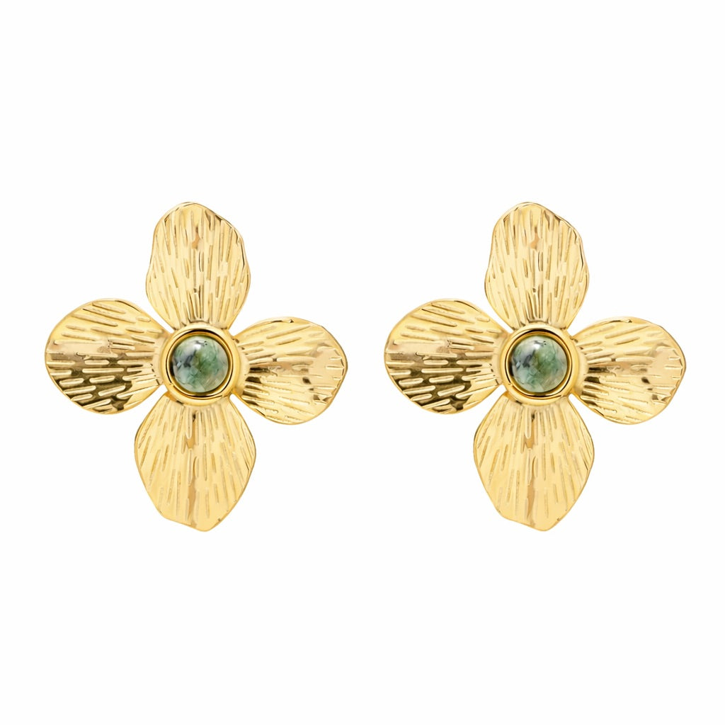 Flower of Emerald Earring (18K Gold Plated) | Luvesina