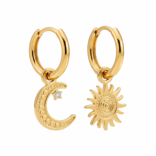 Aro Sun and Moon Earring (18K Gold Plated) | Luvesina