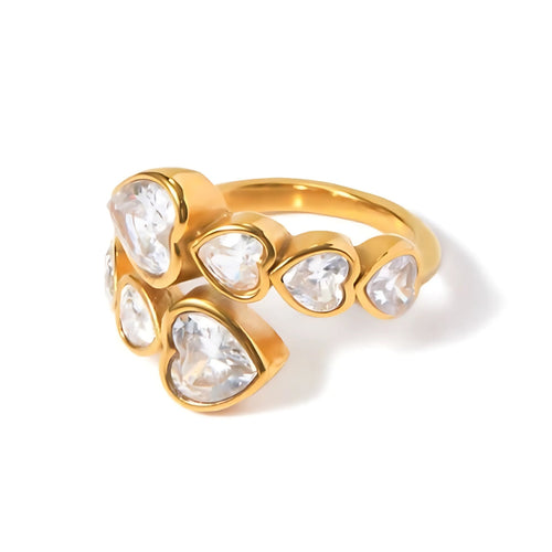 Hearts in Cubic Zirconia Ring (18K Gold Plated) | Luvesina