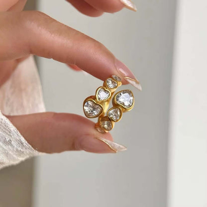 Hearts in Cubic Zirconia Ring (18K Gold Plated) | Luvesina