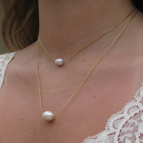 Pearl Dos Capas Necklace (18K Gold Plated) | Luvesina