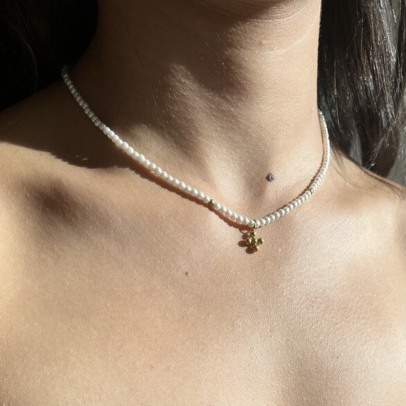Pearls with Pendant of Cross Necklace (18K Gold Plated) | Luvesina