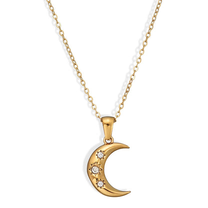 Luna Creciente of Zirconia Necklace (18K Gold Plated) | Luvesina