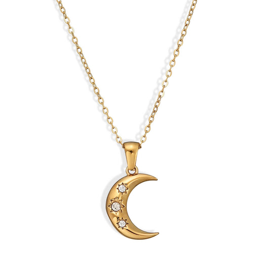 Luna Creciente of Zirconia Necklace (18K Gold Plated) | Luvesina