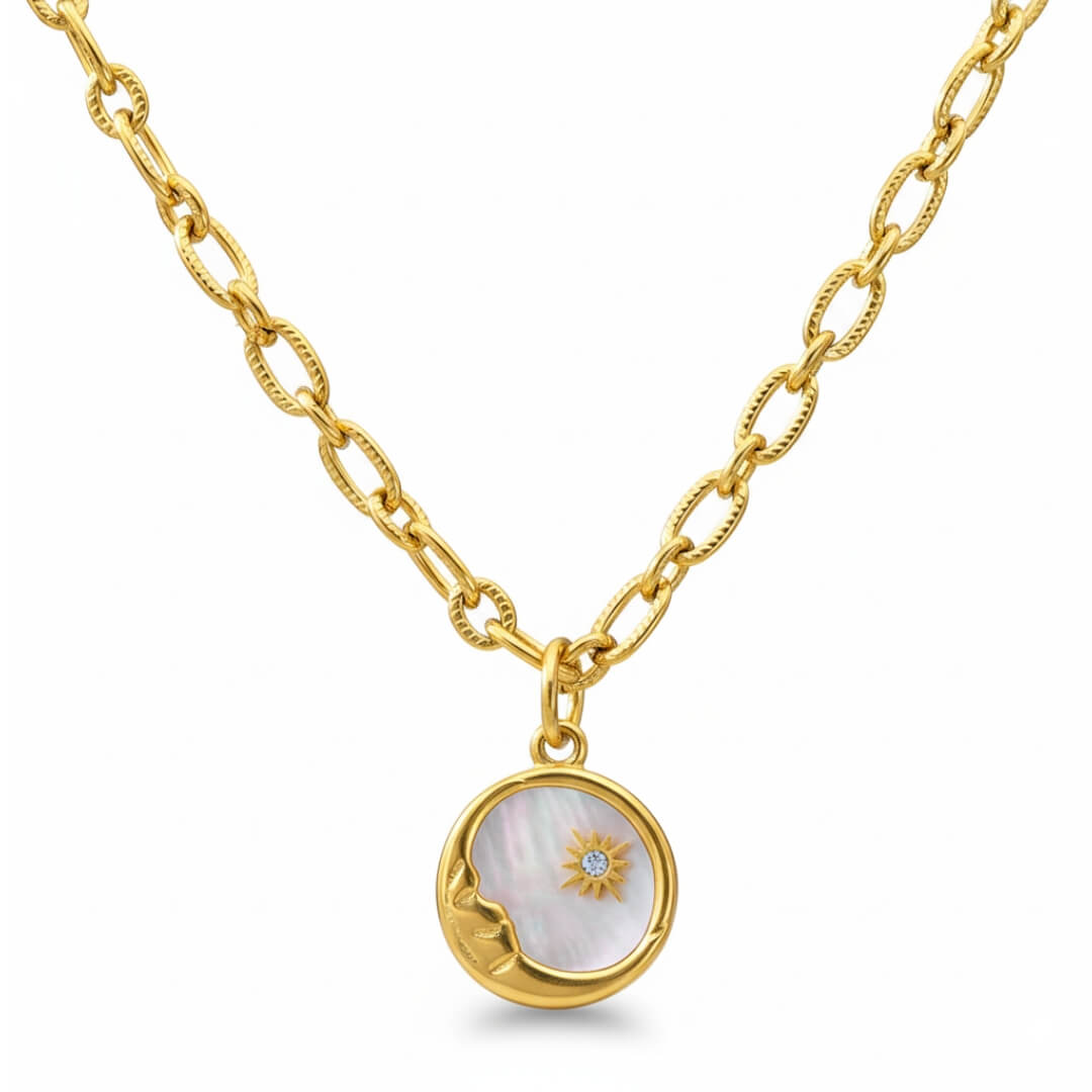 Marsella Sun and Moon Necklace (Baño in Gold 18K) | Luvesina