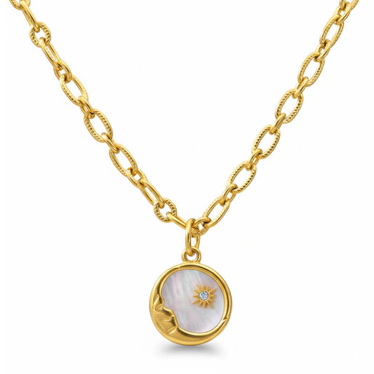 Marsella Sun and Moon Necklace (Baño in Gold 18K) | Luvesina