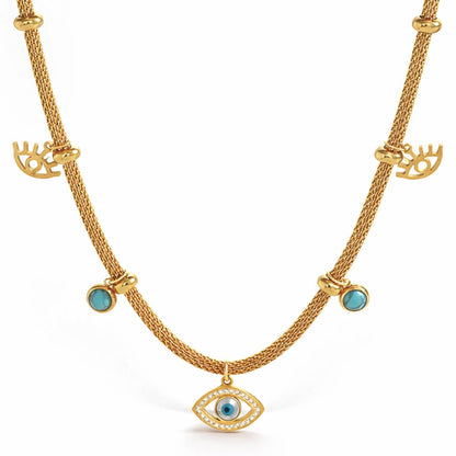 Turkish Eye with Pearl Turquoise Necklace (Bañado in Gold 18K) | Luvesina