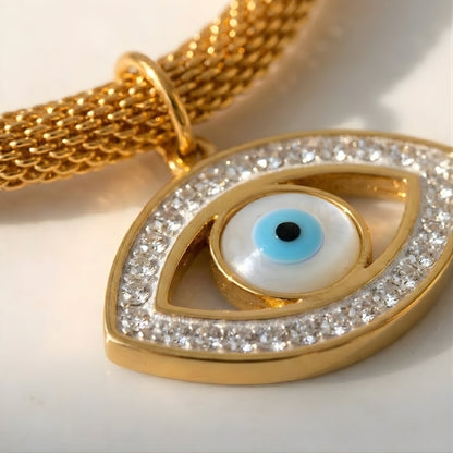 Turkish Eye with Pearl Turquoise Necklace (Bañado in Gold 18K) | Luvesina