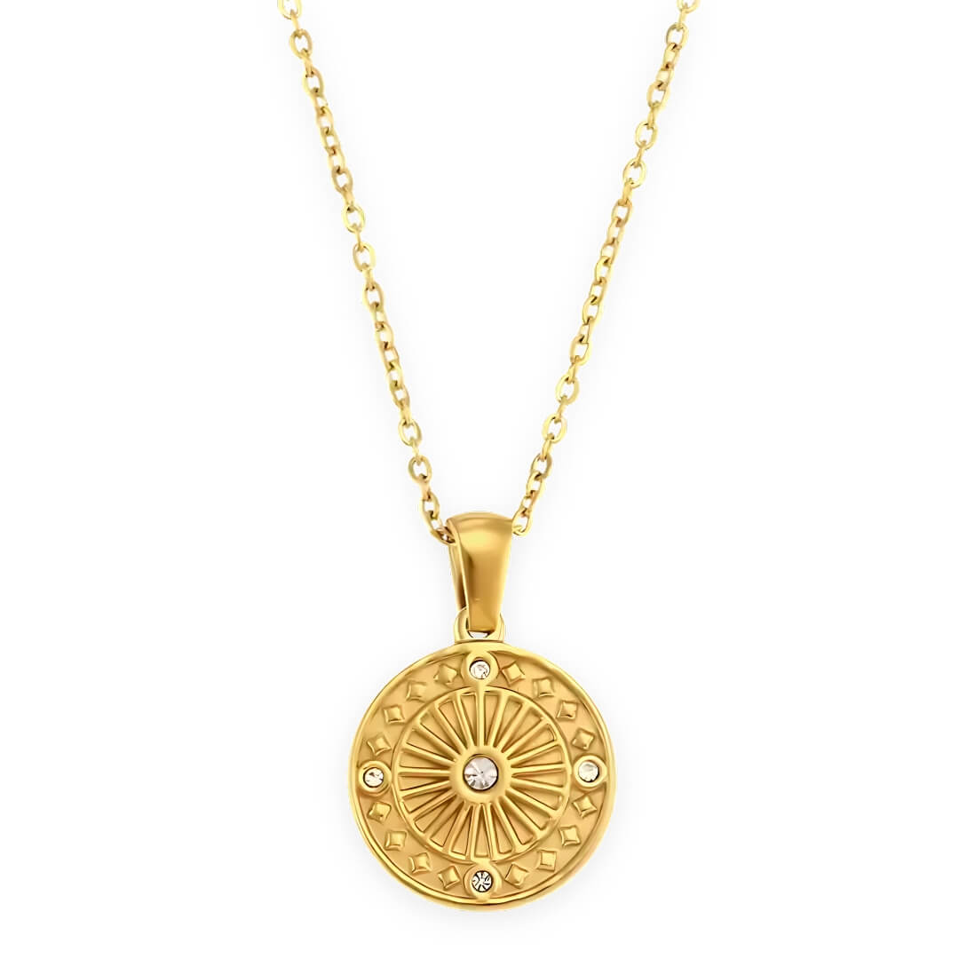 Sun with Zirconias Necklace (Gold Plated) | Luvesina
