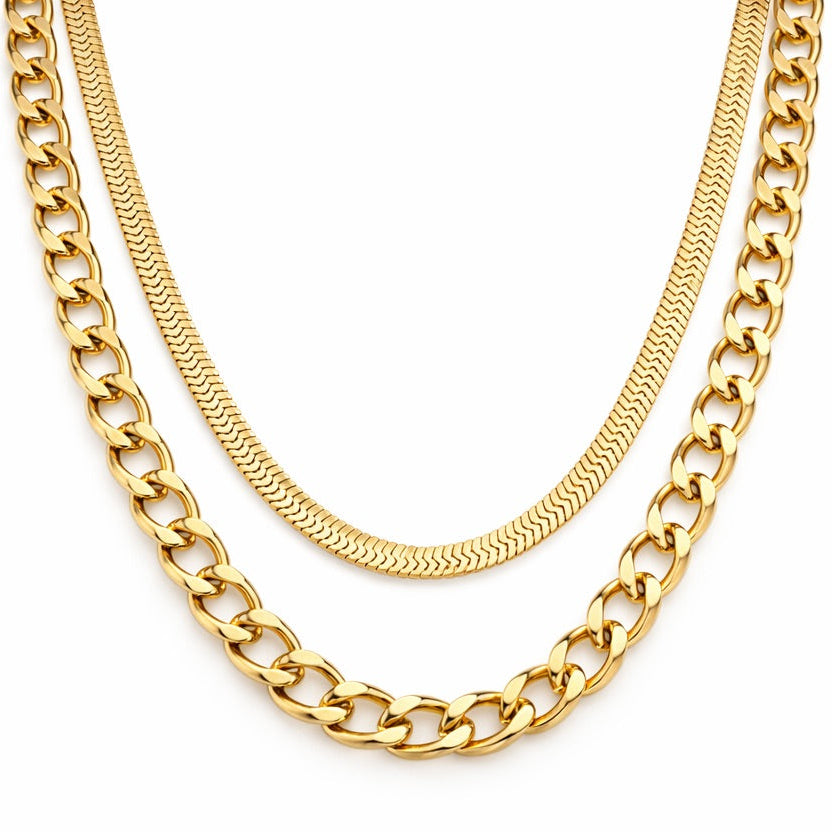 Capas of Malla and Chain Necklace (18K Gold Plated) | Luvesina