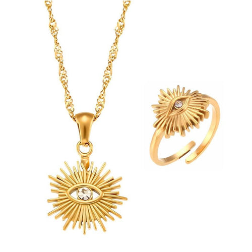 Set Occhio: Necklace + Ring Adjustable (Bañados in Gold 18K) | Luvesina