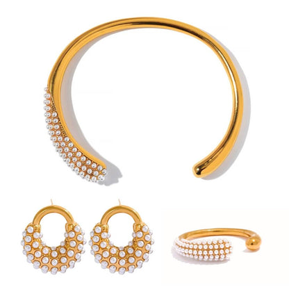 Set Spike Pearl: Bracelet + Earring + Ring (18K Gold Plated) | Luvesina
