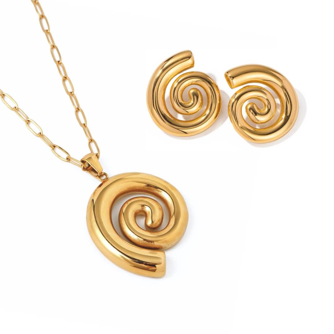 Set Espiral Chunky: Necklace + Earring (18K Gold Plated) | Luvesina