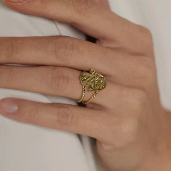 Hand of Fatima Hamsa Ring (18K Gold Plated) | Luvesina