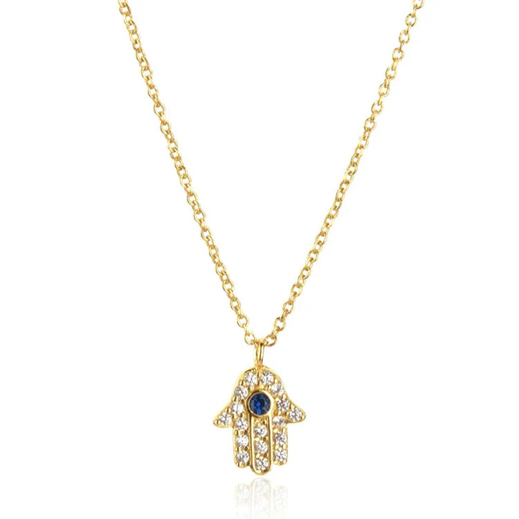 Hand of Fatima Hamsa with Zirconia Necklace (18K Gold Plated) | Luvesina