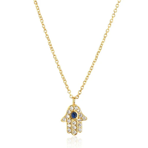 Hand of Fatima Hamsa with Zirconia Necklace (18K Gold Plated) | Luvesina