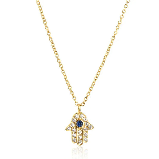 Hand of Fatima Hamsa with Zirconia Necklace (18K Gold Plated) | Luvesina