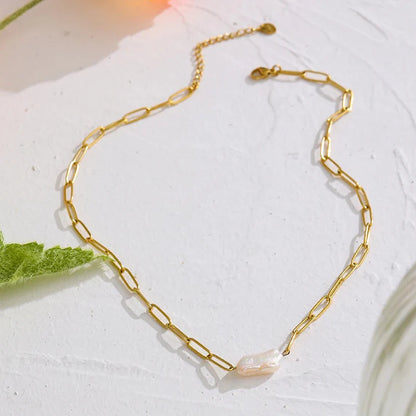 Pearl Rústica with Links Necklace (18K Gold Plated) | Luvesina