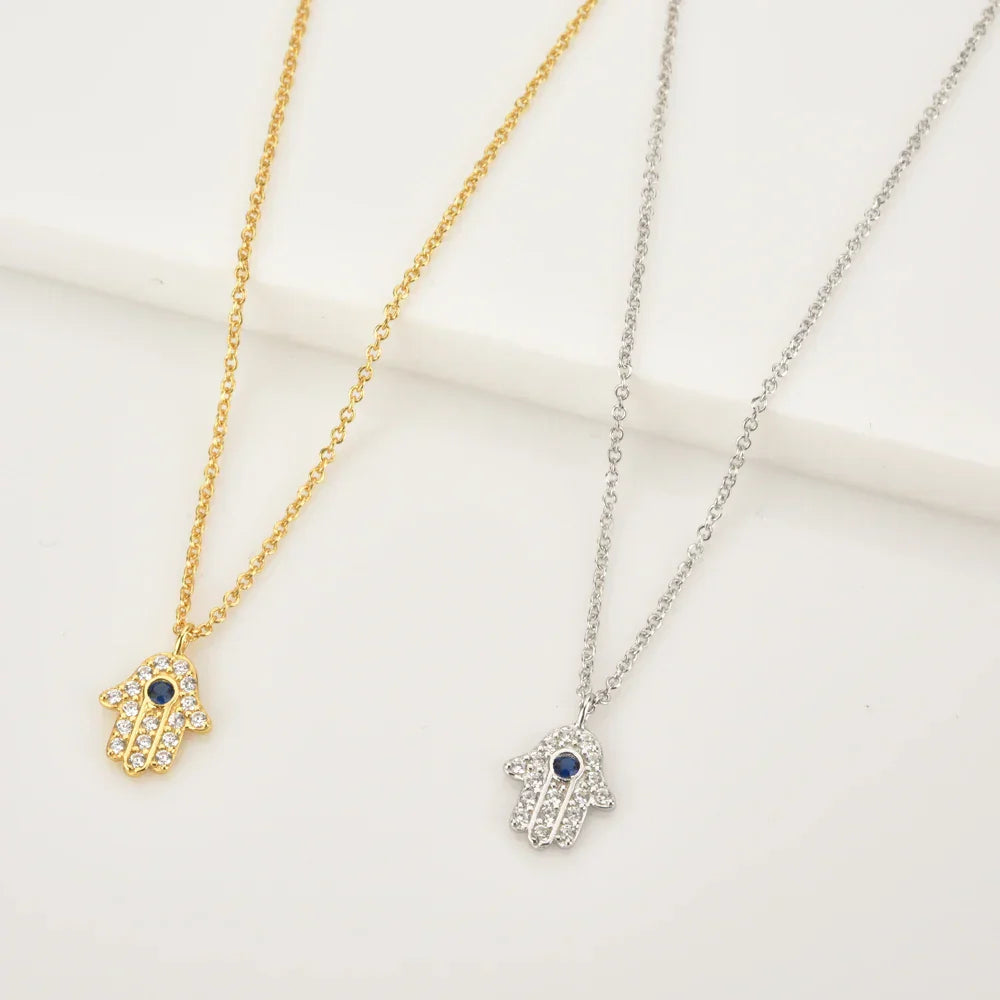 Hand of Fatima Hamsa with Zirconia Necklace (18K Gold Plated) | Luvesina