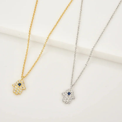 Hand of Fatima Hamsa with Zirconia Necklace (18K Gold Plated) | Luvesina