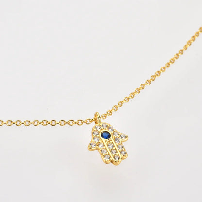 Hand of Fatima Hamsa with Zirconia Necklace (18K Gold Plated) | Luvesina