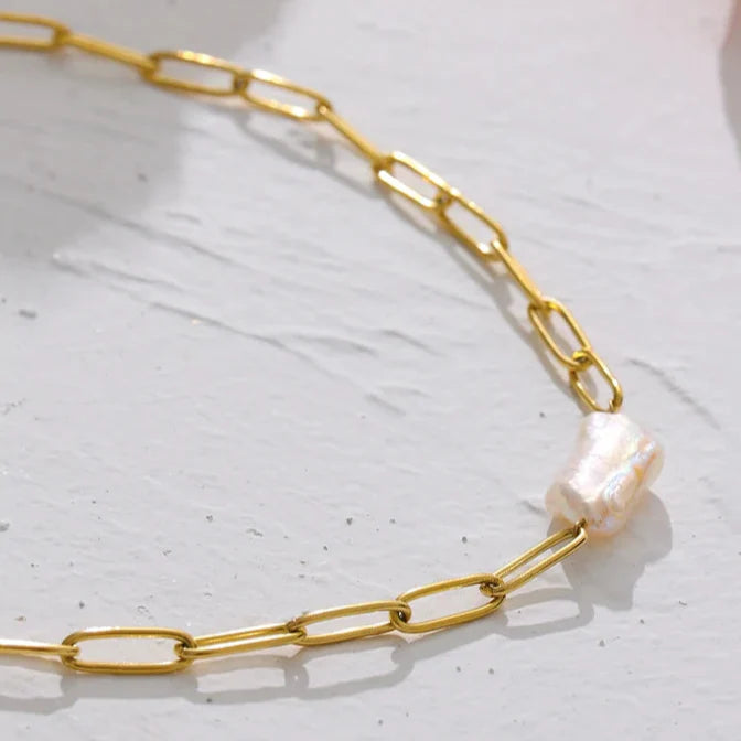Pearl Rústica with Links Necklace (18K Gold Plated) | Luvesina