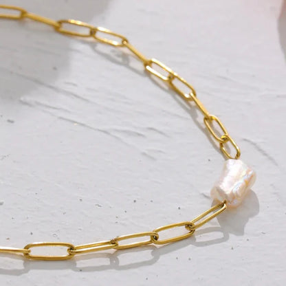 Pearl Rústica with Links Necklace (18K Gold Plated) | Luvesina