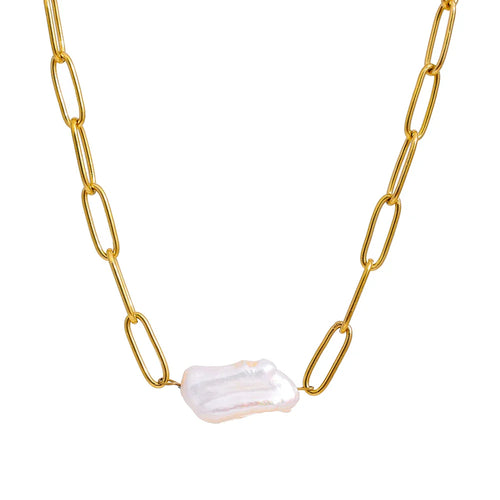 Pearl Rústica with Links Necklace (18K Gold Plated) | Luvesina