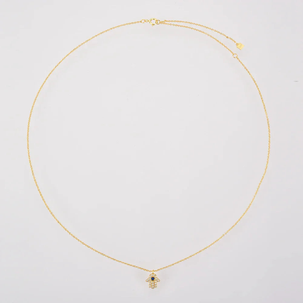 Hand of Fatima Hamsa with Zirconia Necklace (18K Gold Plated) | Luvesina