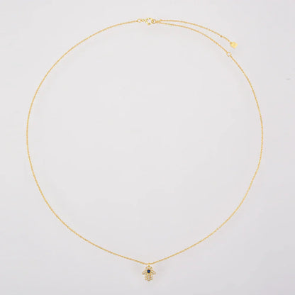 Hand of Fatima Hamsa with Zirconia Necklace (18K Gold Plated) | Luvesina