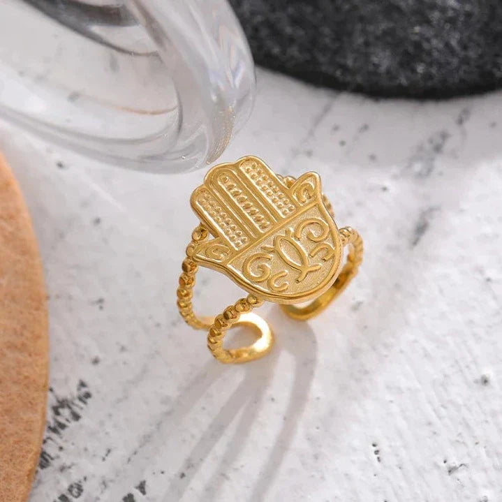 Hand of Fatima Hamsa Ring (18K Gold Plated) | Luvesina