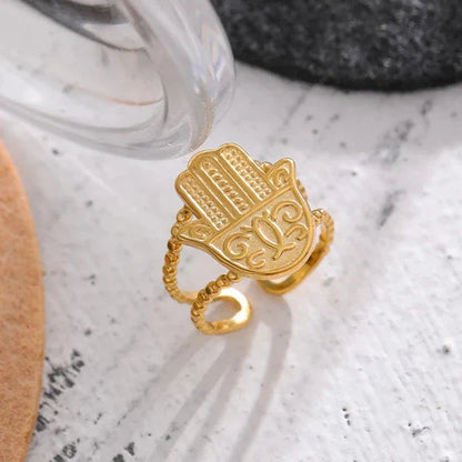 Hand of Fatima Hamsa Ring (18K Gold Plated) | Luvesina