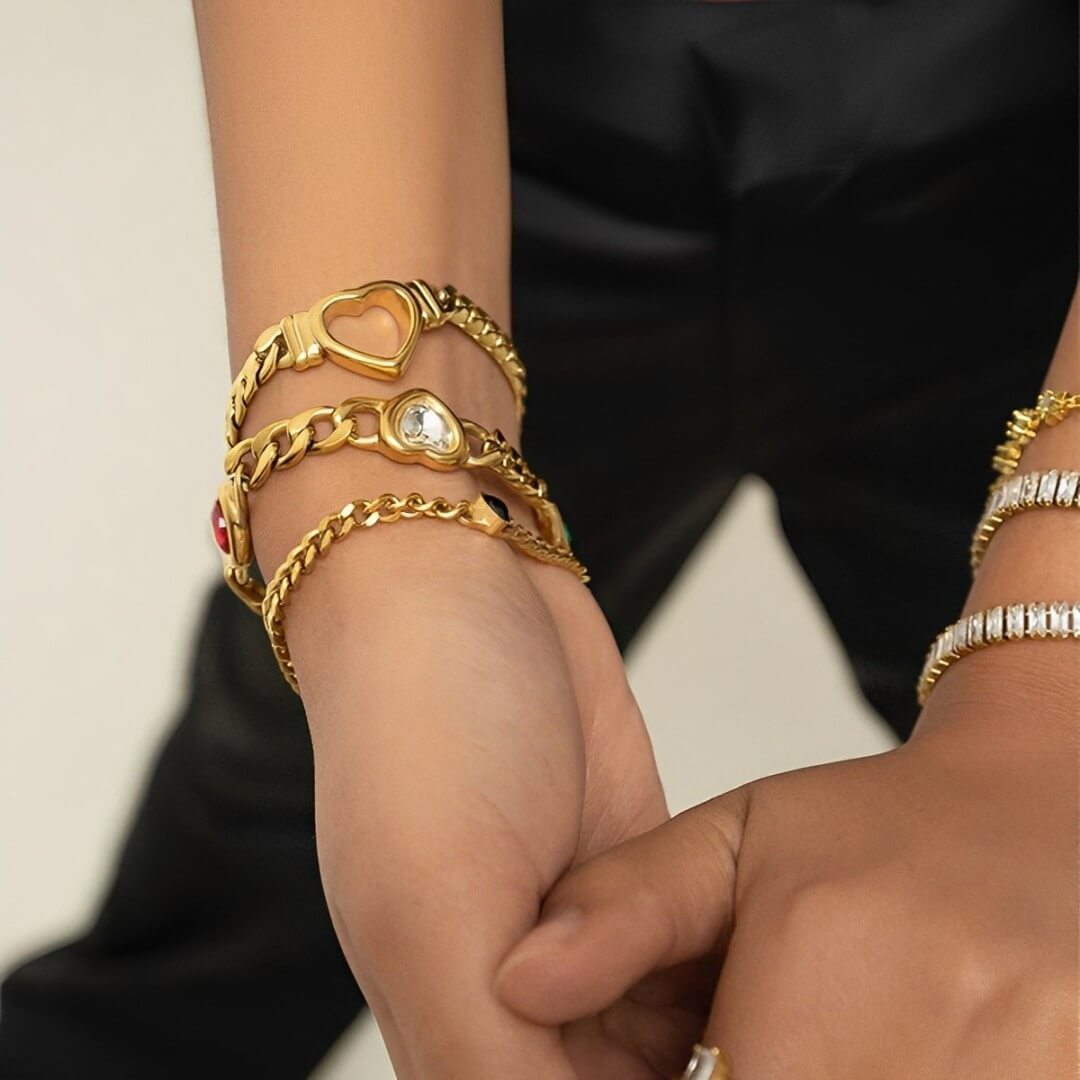 Heart with Chain of Links Grandes Bracelet (18K Gold Plated) | Luvesina
